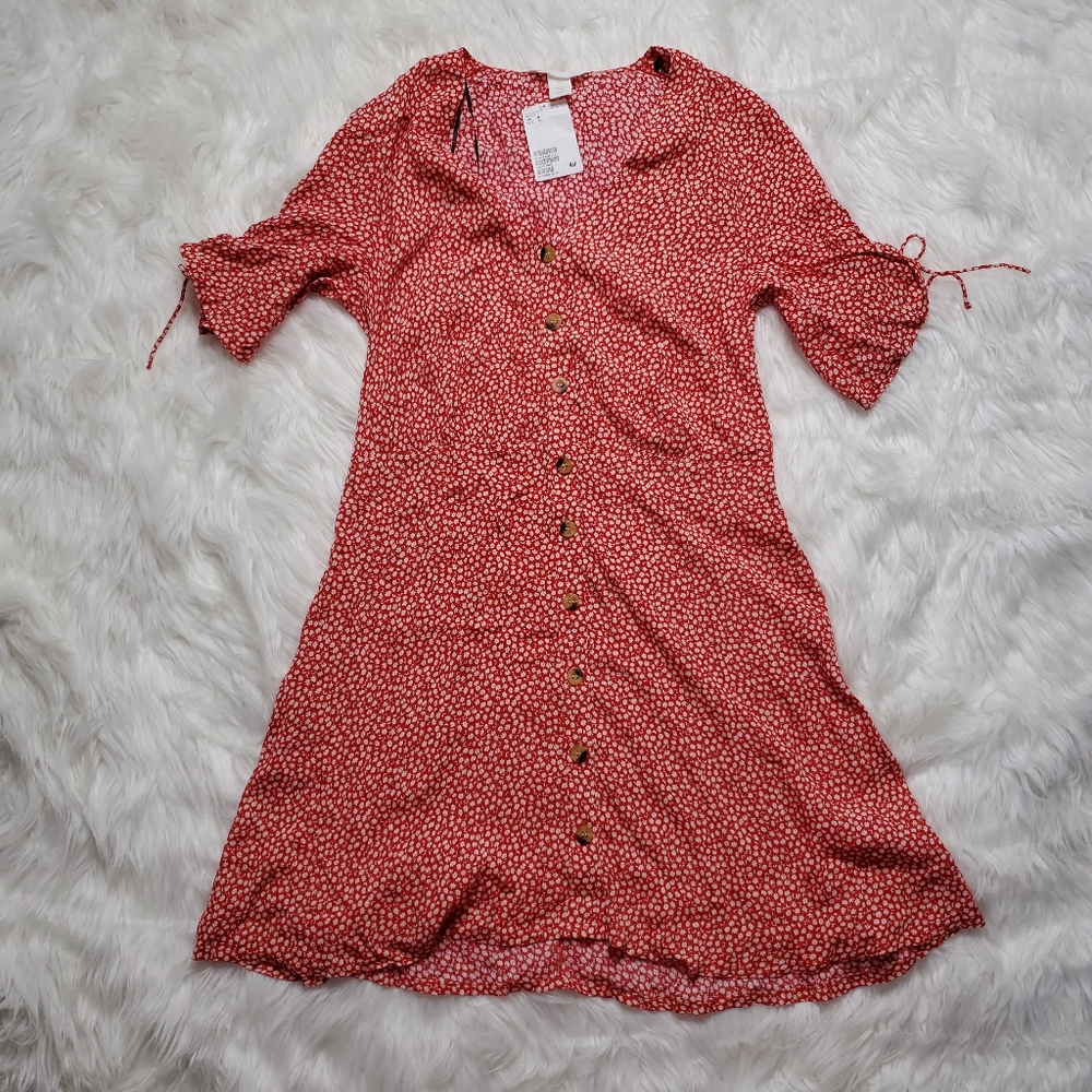 H&M Gathered Short Sleeve Floral Dress